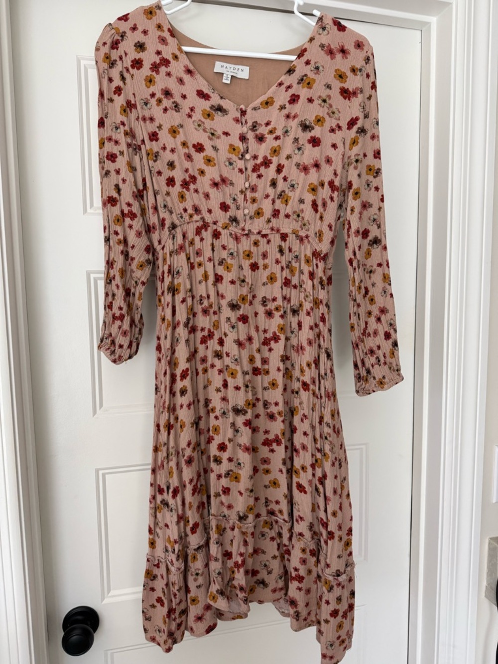Hayden Blush Floral Long Sleeve Midi Dress